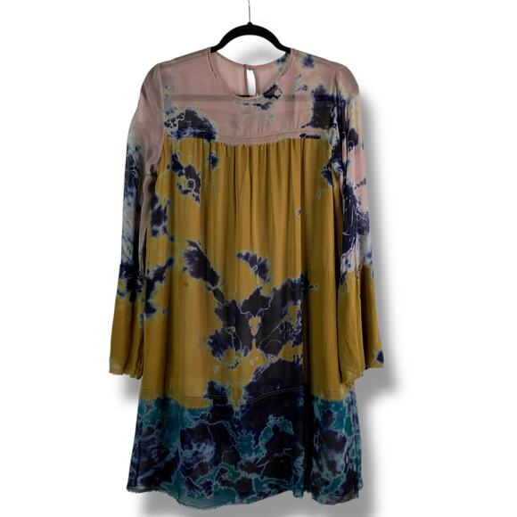 Raquel Allegra Tie Dye Silk Mini Dress Size 2 Babydoll Tent - Picture 1 of 10